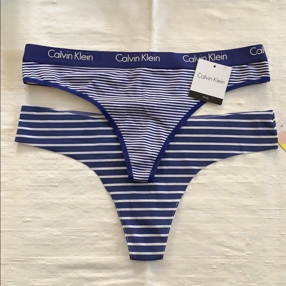 CALVIN KLEIN & SHIMERA Thong Bundle, Blue Stripe